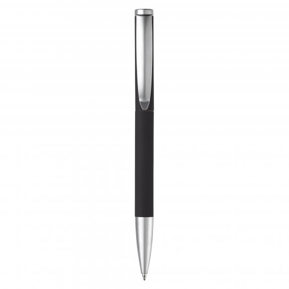 Dreh-Kugelschreiber mit Gravur / aus Metall / mit Soft Touch / Farbe: schwarz