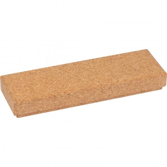 Drehkugelschreiber mit Gravur / aus Metall mit Korkummantelung und Kork-Etui