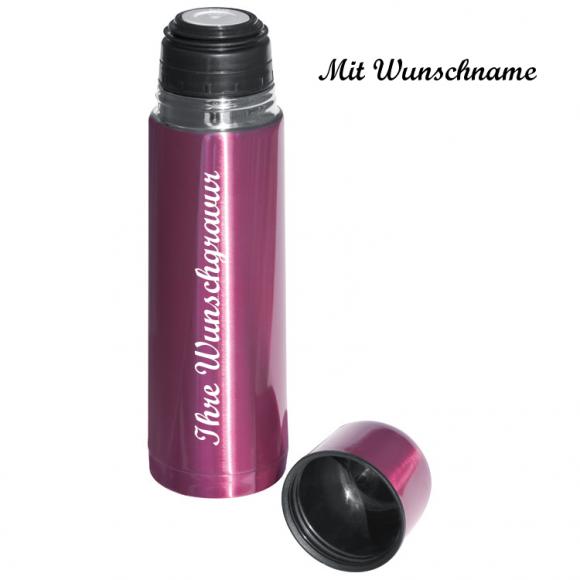 Edelstahl Isolierkanne mit Namensgravur - Thermosflasche - Farbe: pink