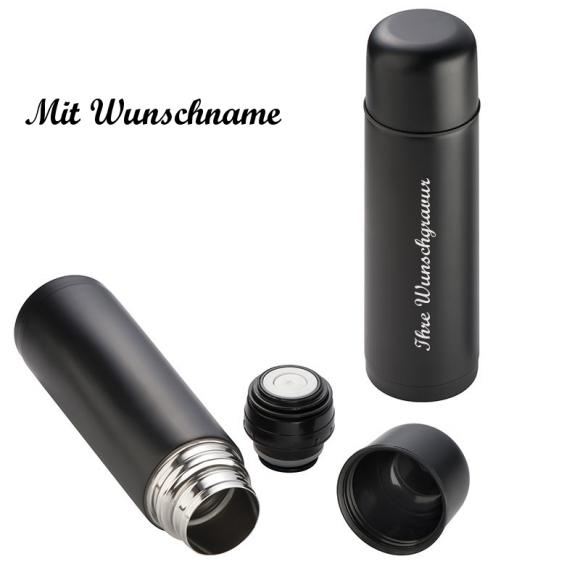 Edelstahl Thermoflasche mit Namensgravur - Fassungsvolumen 0,5l - Farbe: schwarz