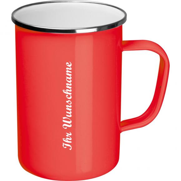 Emaille Tasse mit Namensgravur - Füllvermögen: 550ml - Farbe: rot