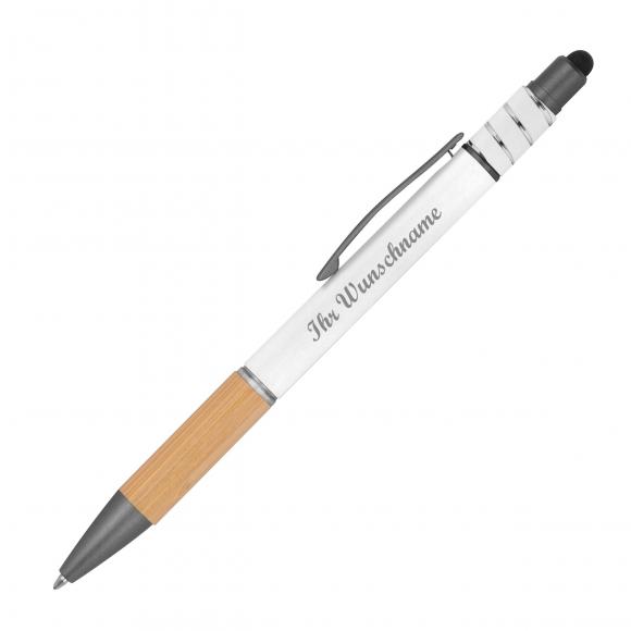 Fidget Touchpen-Kugelschreiber mit Namensgravur - aus Metall - Farbe: weiß
