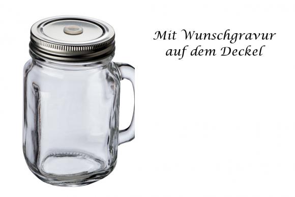 Glaskrug mit Gravur / mit Metalldeckel / 450ml