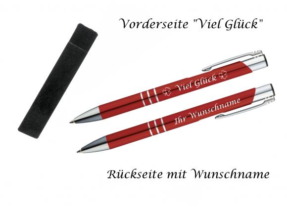 Glücks-Kugelschreiber mit beidseitiger Gravur / mit Velouretui / Farbe: rot