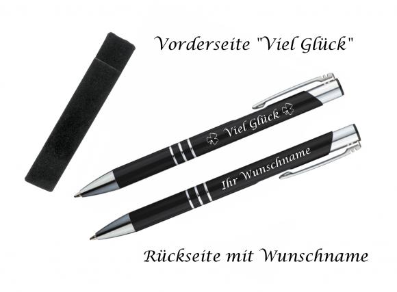 Glücks-Kugelschreiber mit beidseitiger Gravur / mit Velouretui / Farbe: schwarz