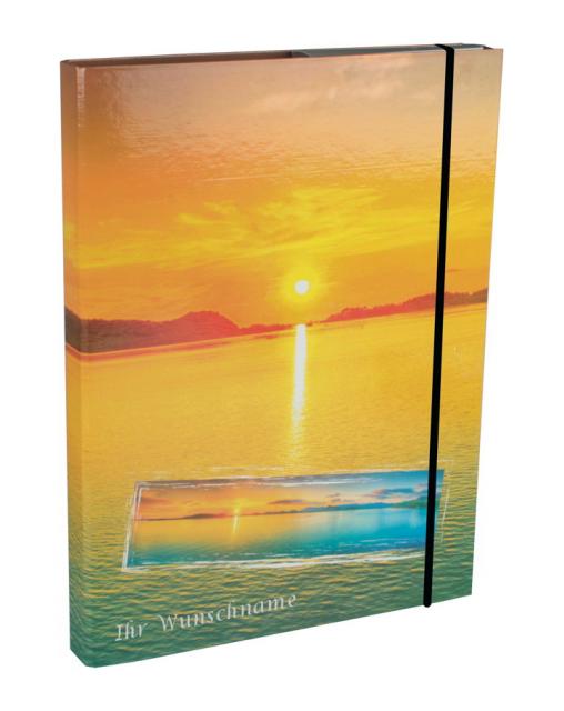 Heftbox mit silbergefärbter Gravur / DIN A5 / aus Pappe / "Sonnenuntergang"