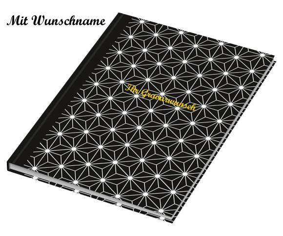 Kladde mit Namensgravur - Notizbuch - A5 - dotted - "black & white Stars"