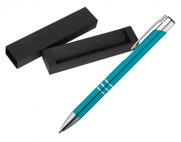 Kugelschreiber aus Metall / mit Pappetui / Farbe: türkis