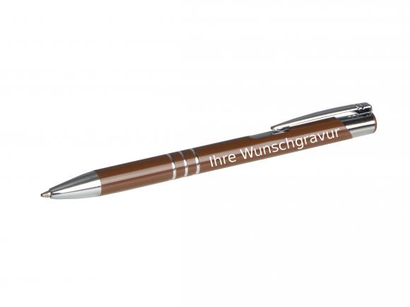 Kugelschreiber aus Metall mit Gravur / Farbe: braun