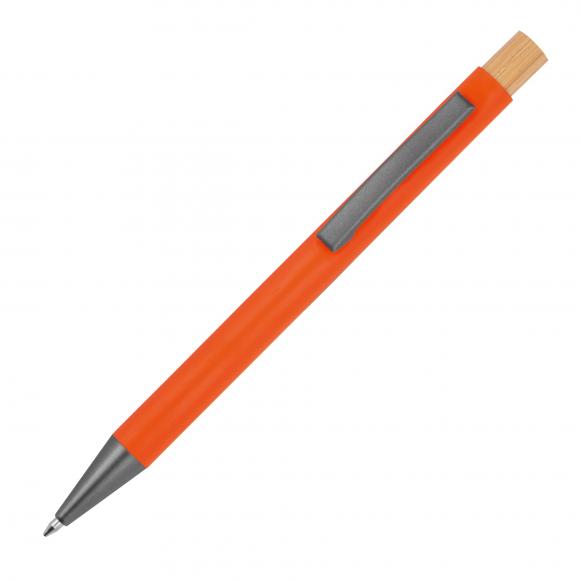 Kugelschreiber aus recyceltem Aluminium mit Bambusdrücker / Farbe: orange