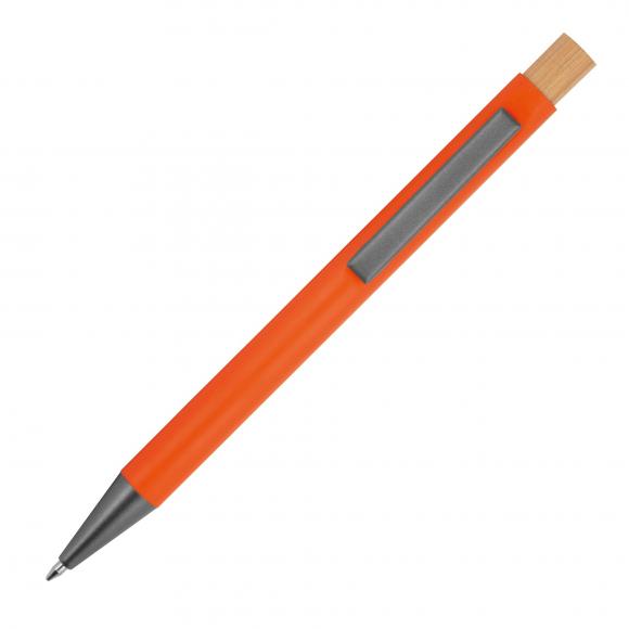 Kugelschreiber aus recyceltem Aluminium mit Bambusdrücker / Farbe: orange