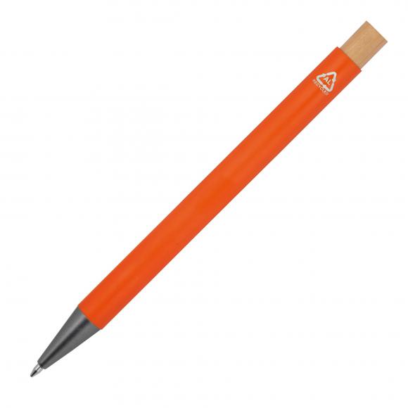 Kugelschreiber aus recyceltem Aluminium mit Bambusdrücker / Farbe: orange