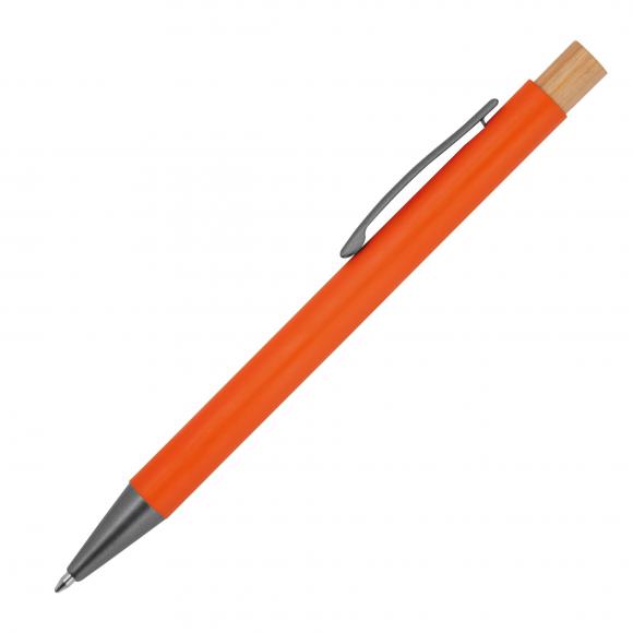 Kugelschreiber aus recyceltem Aluminium mit Bambusdrücker / Farbe: orange