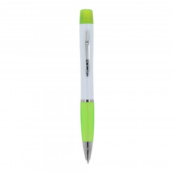 Kugelschreiber mit Gravur / mit dreifarbigen Textmarker / Farbe: weiß-hellgrün