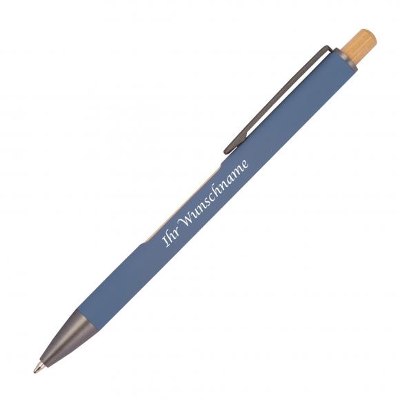 Kugelschreiber mit Gravur / mit wechselndem Bambusfenster / Farbe: blau