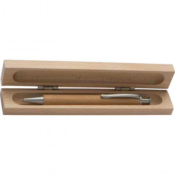 Kugelschreiber mit Namensgravur - aus Buchenholz - in einem Etui