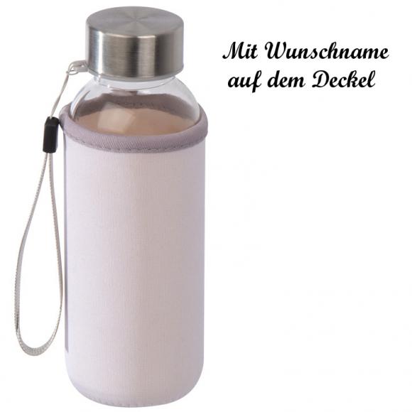 Kunststoff Trinkflasche mit Namensgravur - mit Neoprenüberzug 300ml -transparent