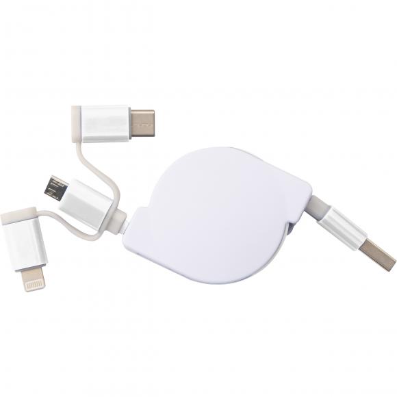 Ladekabel mit iOS, C-Type und Micro USB Anschluss mit Namensgravur - Farbe: weiß