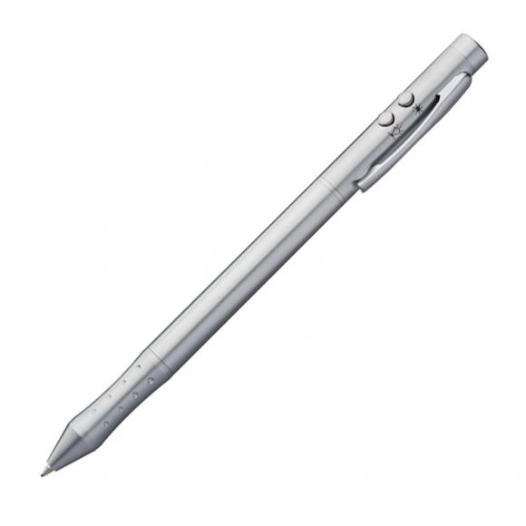 LED Edelstahl Kugelschreiber 4in1 mit Gravur / Mine: blau&rot / mit Laserpointer