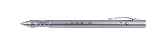 LED Edelstahl Kugelschreiber 4in1 mit Gravur / Mine: blau&rot / mit Laserpointer