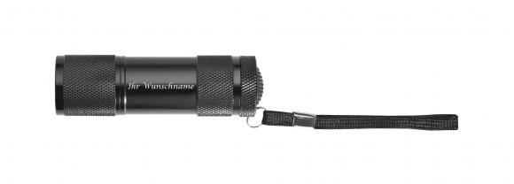 LED Taschenlampe mit Gravur / mit 9 LED / aus Aluminium / Farbe: schwarz
