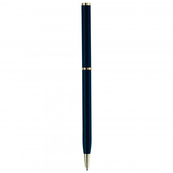 Metal-Kugelschreiber "slim" mit Gravur / mit goldfarbige Teile / Farbe: blau
