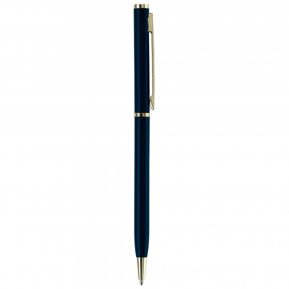 Metal-Kugelschreiber "slim" mit Gravur / mit goldfarbige Teile / Farbe: blau