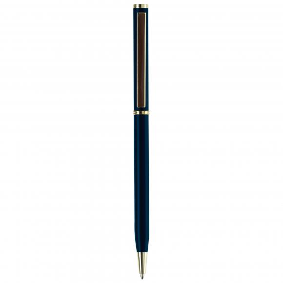 Metal-Kugelschreiber "slim" mit Gravur / mit goldfarbige Teile / Farbe: blau