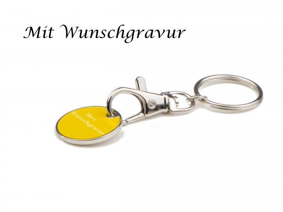 Metall Schlüsselanhänger mit Gravur / mit Einkaufschip / Farbe: gelb