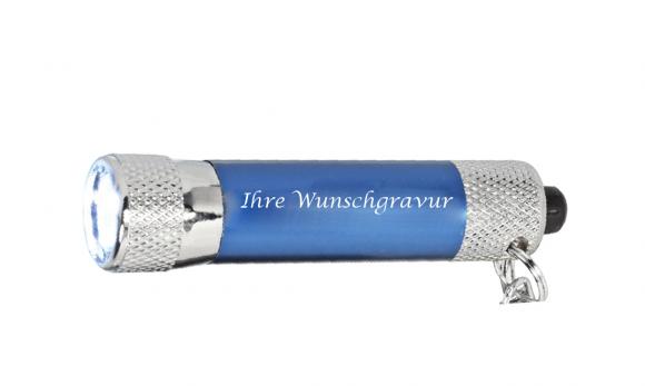 Metall-Schlüsselanhänger mit Gravur / mit Taschenlampe / Farbe: blau