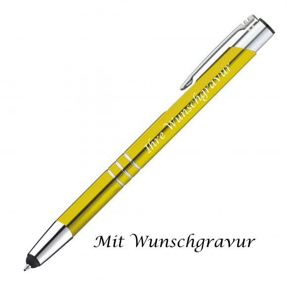 Metall Schreibset mit Gravur / Touchpen Kugelschreiber + Druckbleistift / gelb