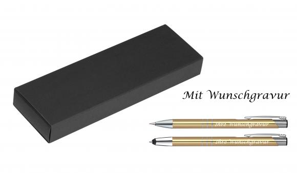 Metall Schreibset mit Gravur / Touchpen Kugelschreiber + Druckbleistift / gold