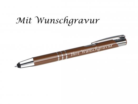 Metall Schreibset mit Gravur / Touchpen Kugelschreiber + Kugelschreiber / braun