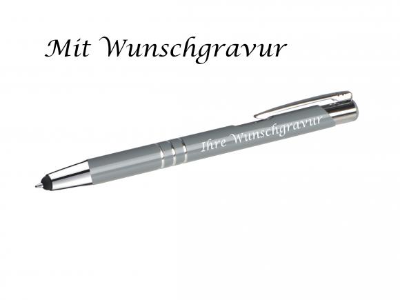 Metall Schreibset mit Gravur / Touchpen Kugelschreiber + Kugelschreiber / grau