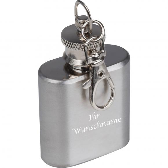 Mini Flachmann mit Schlüsselanhänger mit Gravur / aus Edelstahl / 30 ml