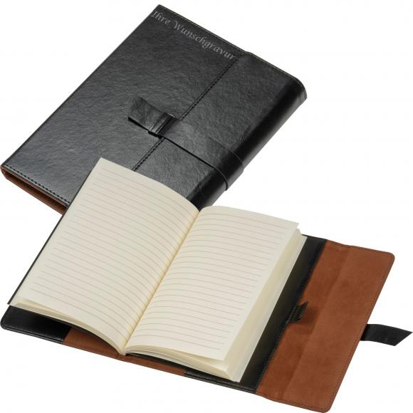 Notizbuch mit Gravur / DIN A5 / mit 160 linierten Seiten / Farbe: schwarz