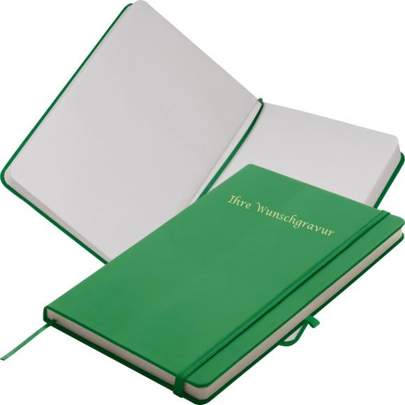 Notizbuch mit Gravur / DIN A6 / 160 S. / blanko / PU Hardcover / Farbe: grün