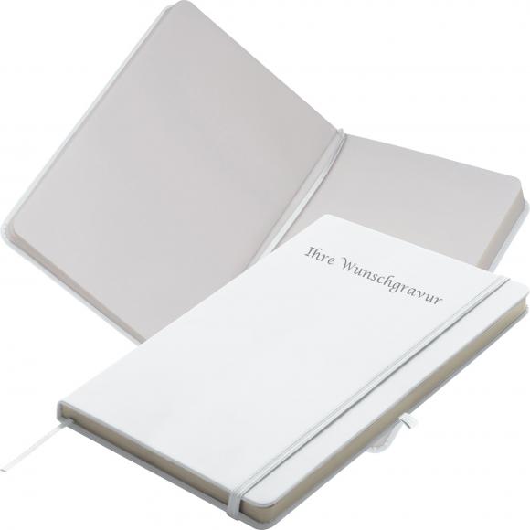 Notizbuch mit Gravur / DIN A6 / 160 S. / blanko / PU Hardcover / Farbe: weiß