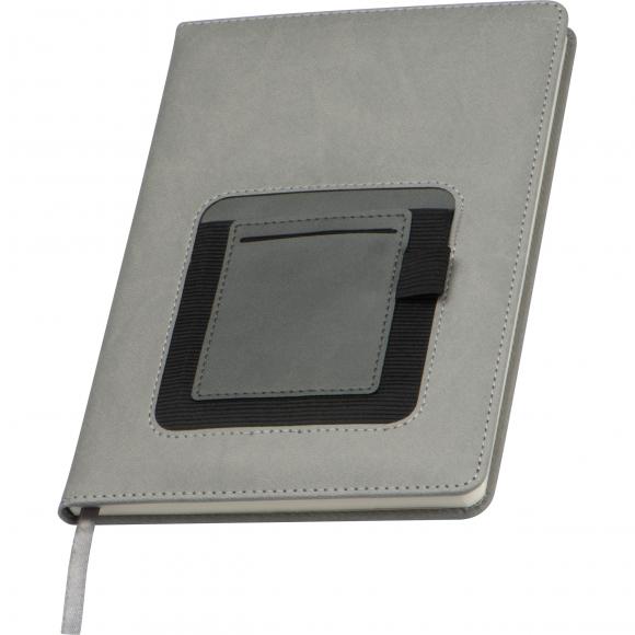 Notizbuch mit Gravur / PU Einband / A5 / 160 S. / Smartphonefach / Farbe: grau