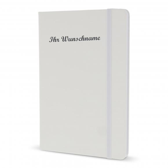 Notizbuch mit Namensgravur - DIN A5 - 192 S. - liniert - PU Hardcover - weiß