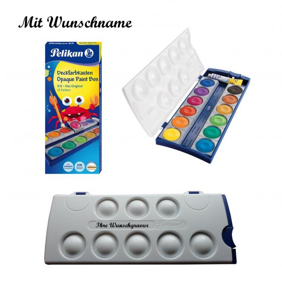 Pelikan 12er Deckfarbkasten 720250 735K/12 + Deckweiß - mit Namensgravur