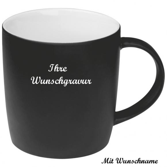 Porzellantasse mit Namensgravur / Kaffeetasse / 300 ml / Farbe: schwarz