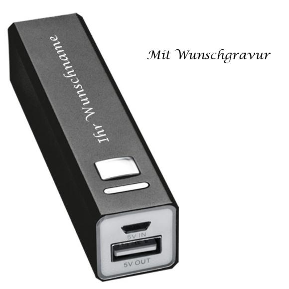 Powerbank mit Gravur / aus Aluminium 2.200 mAh / Farbe: schwarz