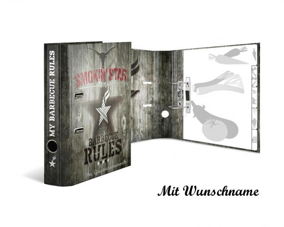 Rezept-Motivordner "BBQ" mit Namensgravur - DIN A4 - 70mm - mit Register
