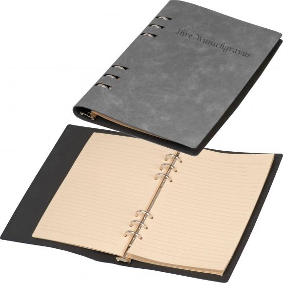 Ringbuch mit Gravur / DIN A5 / Notizbuch mit 200 Seiten / Farbe: grau