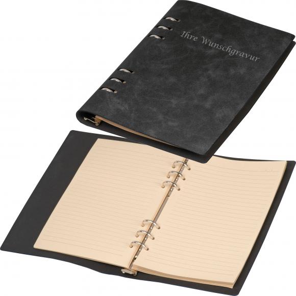 Ringbuch mit Gravur / DIN A5 / Notizbuch mit 200 Seiten / Farbe: schwarz