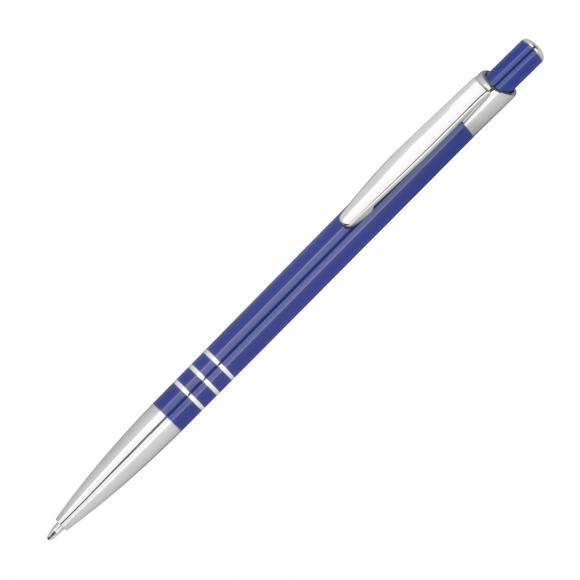 Schlanker Kugelschreiber aus Metall mit Gravur / Farbe: blau