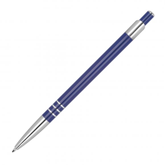 Schlanker Kugelschreiber aus Metall mit Gravur / Farbe: blau