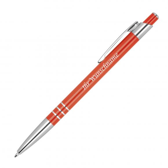 Schlanker Kugelschreiber aus Metall mit Gravur / Farbe: rot