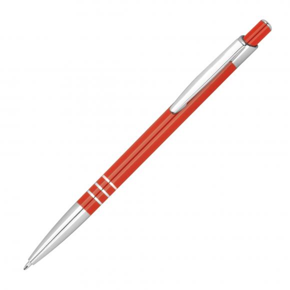 Schlanker Kugelschreiber aus Metall mit Gravur / Farbe: rot